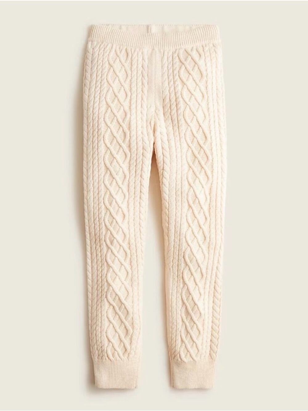J Crew Cotton Cashmere Cable Knit Pants Cream Color Womens Size Medium